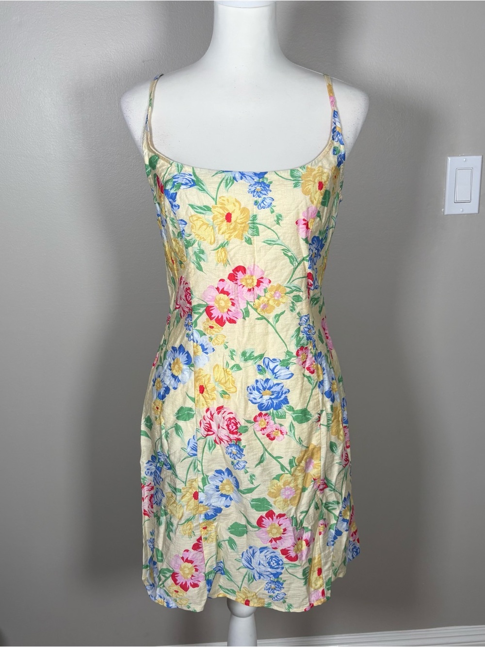 Y2k butter yellow floral milkmaid dress